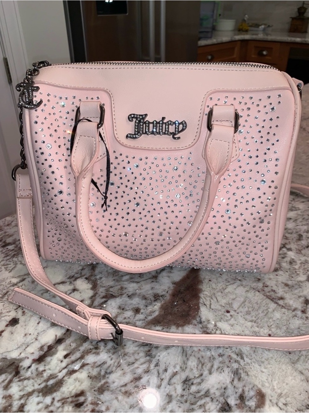 Juicy Couture Pink Studded Crossbody Bag with Logo Charm